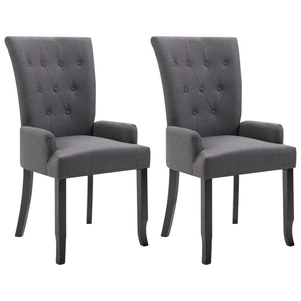 Dining Chairs with Armrests 2 pcs Dark Gray Fabric. Picture 1