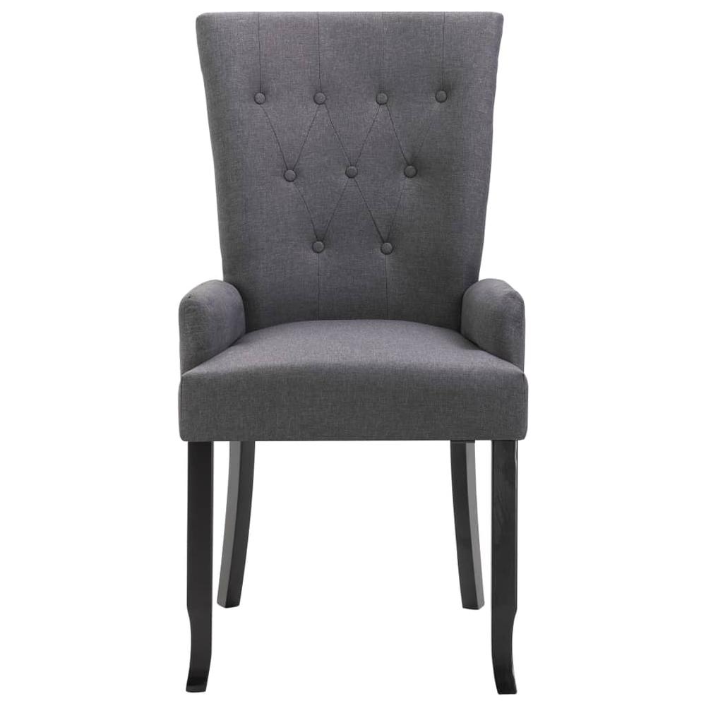 Dining Chairs with Armrests 2 pcs Dark Gray Fabric. Picture 2
