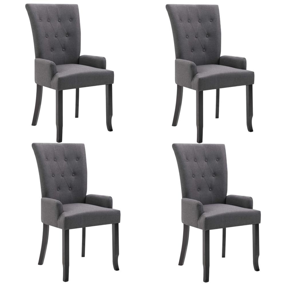 Dining Chairs with Armrests 4 pcs Dark Gray Fabric. Picture 1