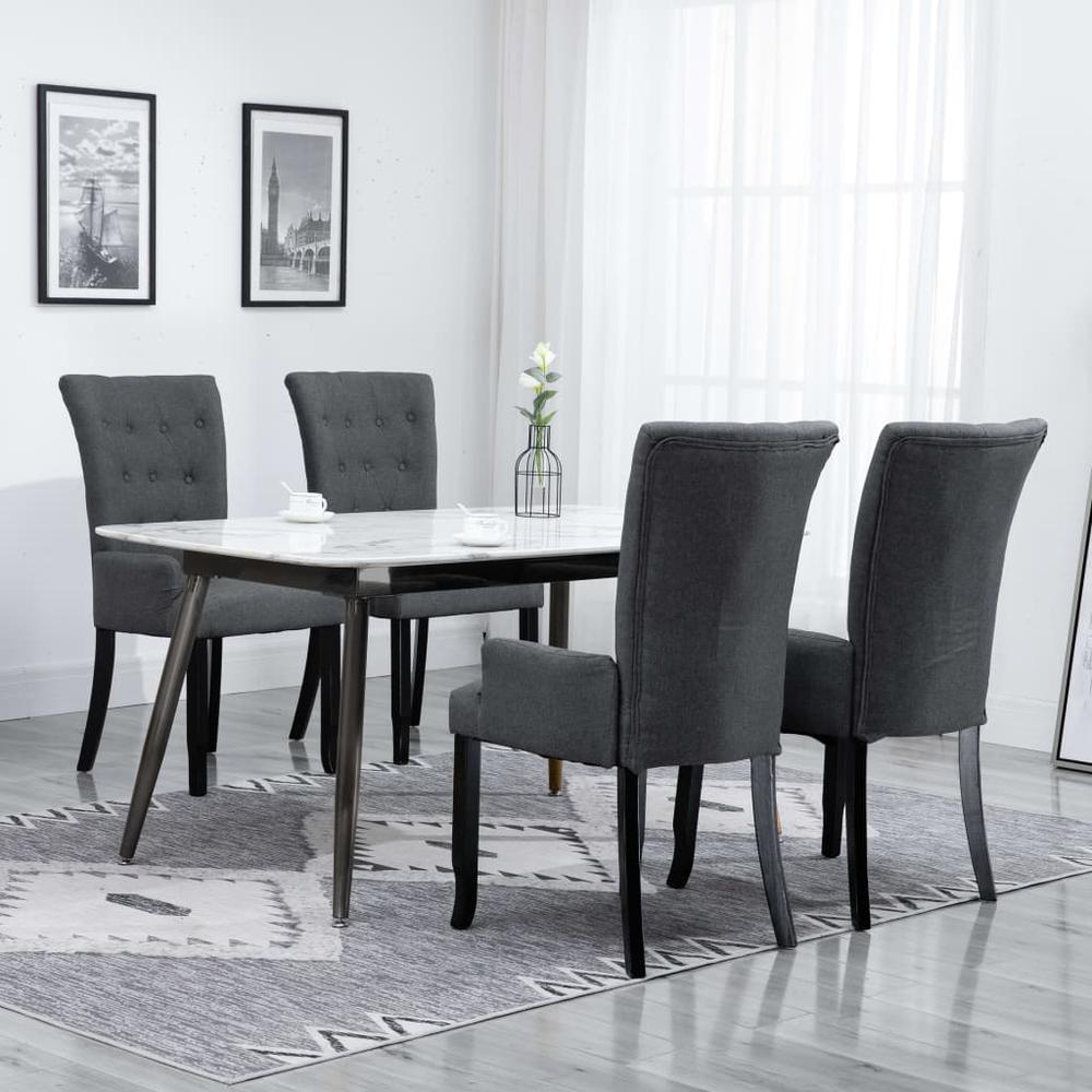 Dining Chairs with Armrests 4 pcs Dark Gray Fabric. Picture 8