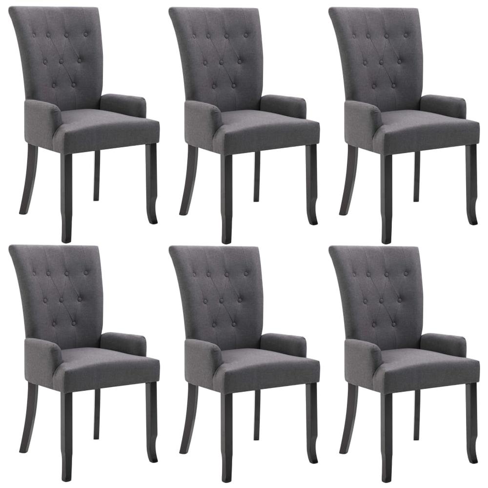 Dining Chairs with Armrests 6 pcs Dark Gray Fabric. Picture 1