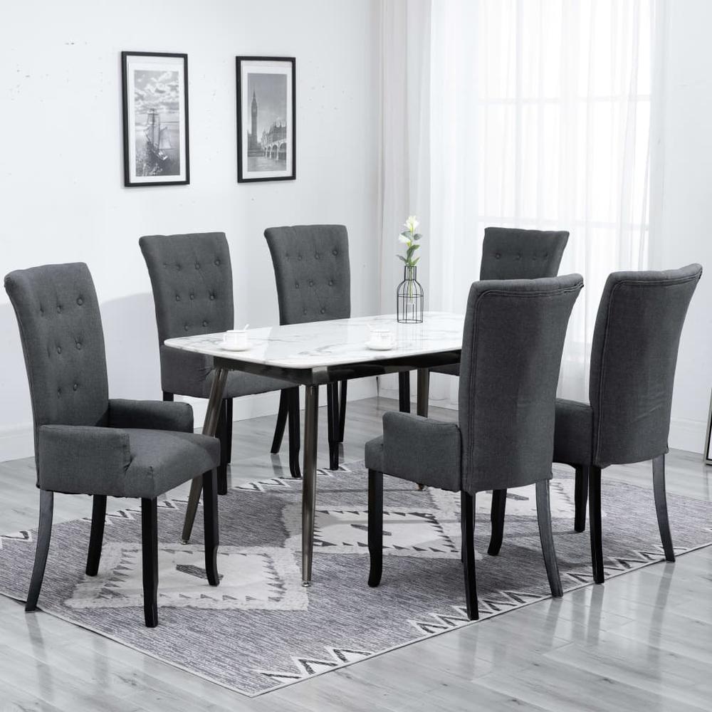 Dining Chairs with Armrests 6 pcs Dark Gray Fabric. Picture 8