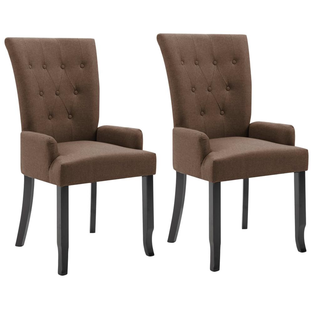 Dining Chairs with Armrests 2 pcs Brown Fabric. Picture 1