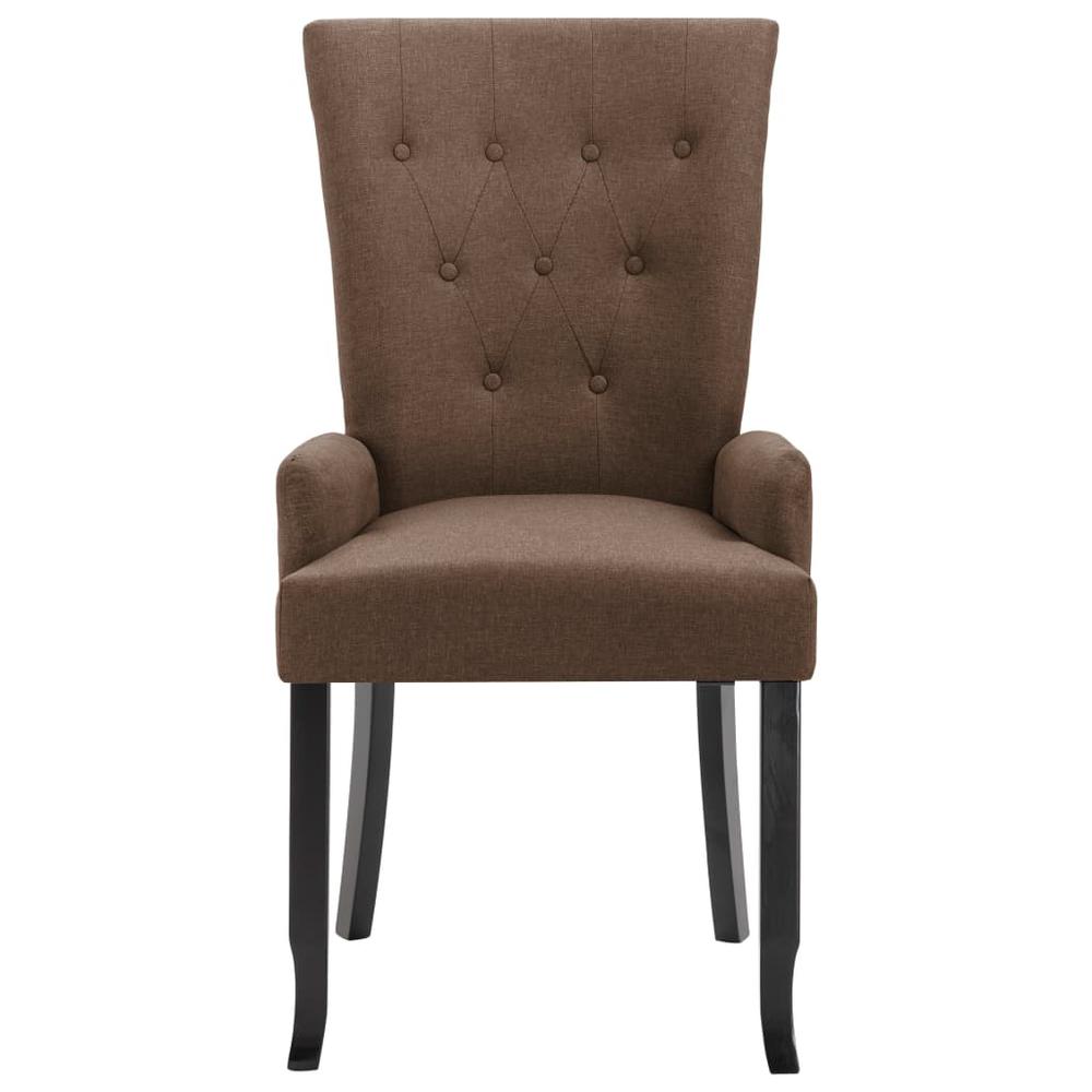 Dining Chairs with Armrests 2 pcs Brown Fabric. Picture 2