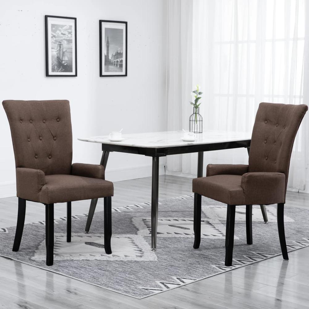 Dining Chairs with Armrests 2 pcs Brown Fabric. Picture 8