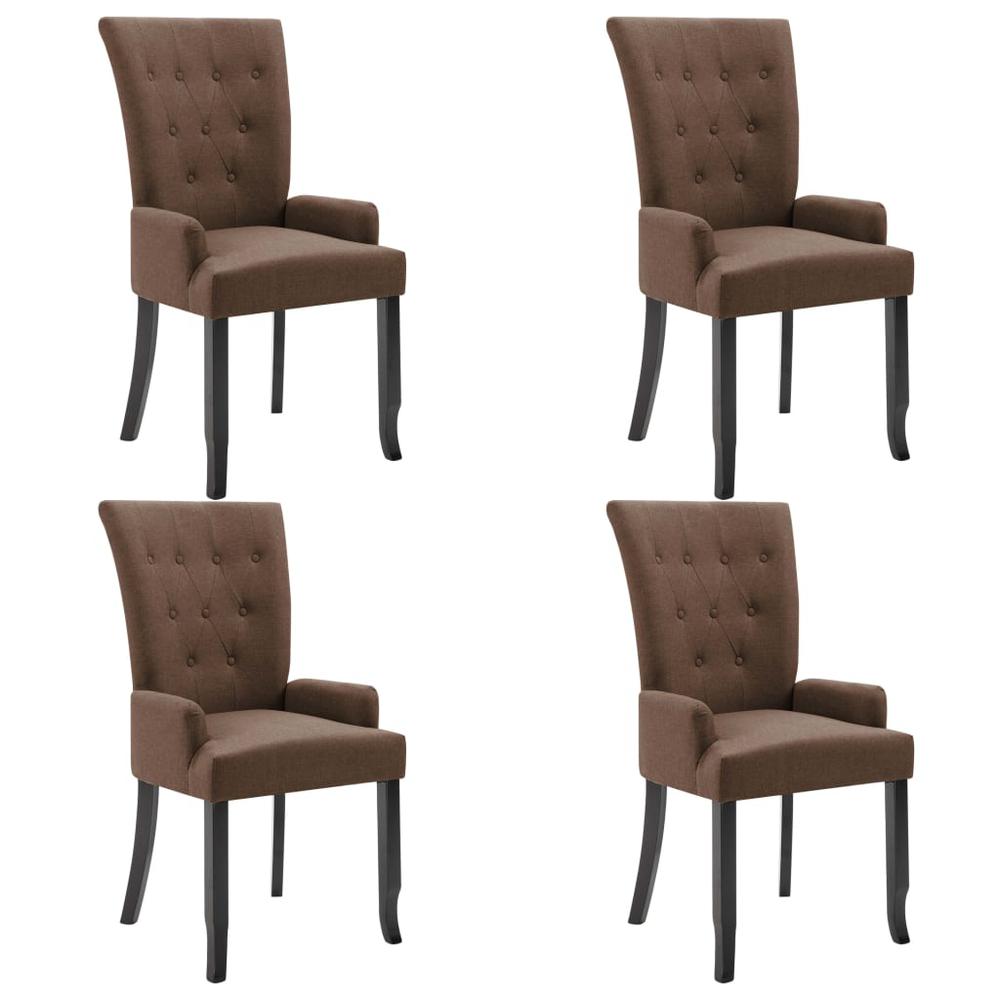 Dining Chairs with Armrests 4 pcs Brown Fabric. Picture 1