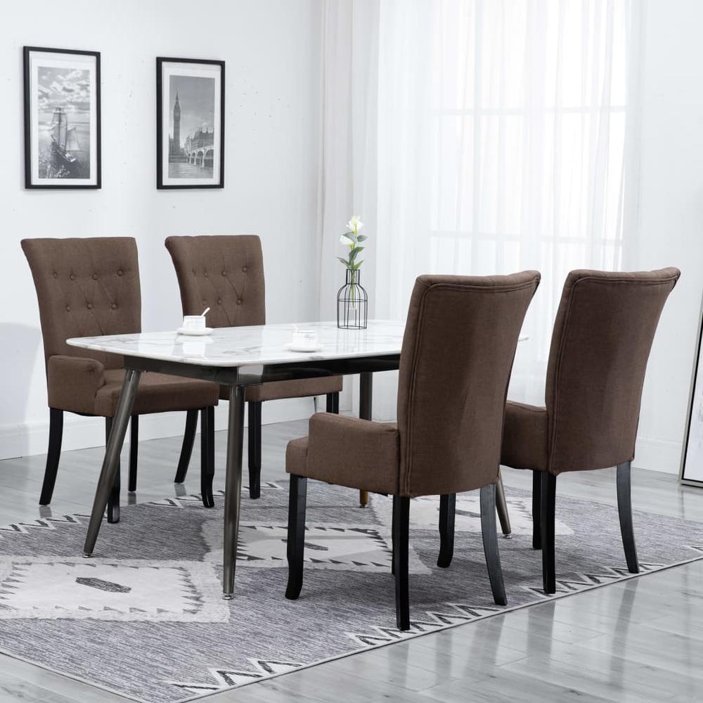 Dining Chairs with Armrests 4 pcs Brown Fabric. Picture 8