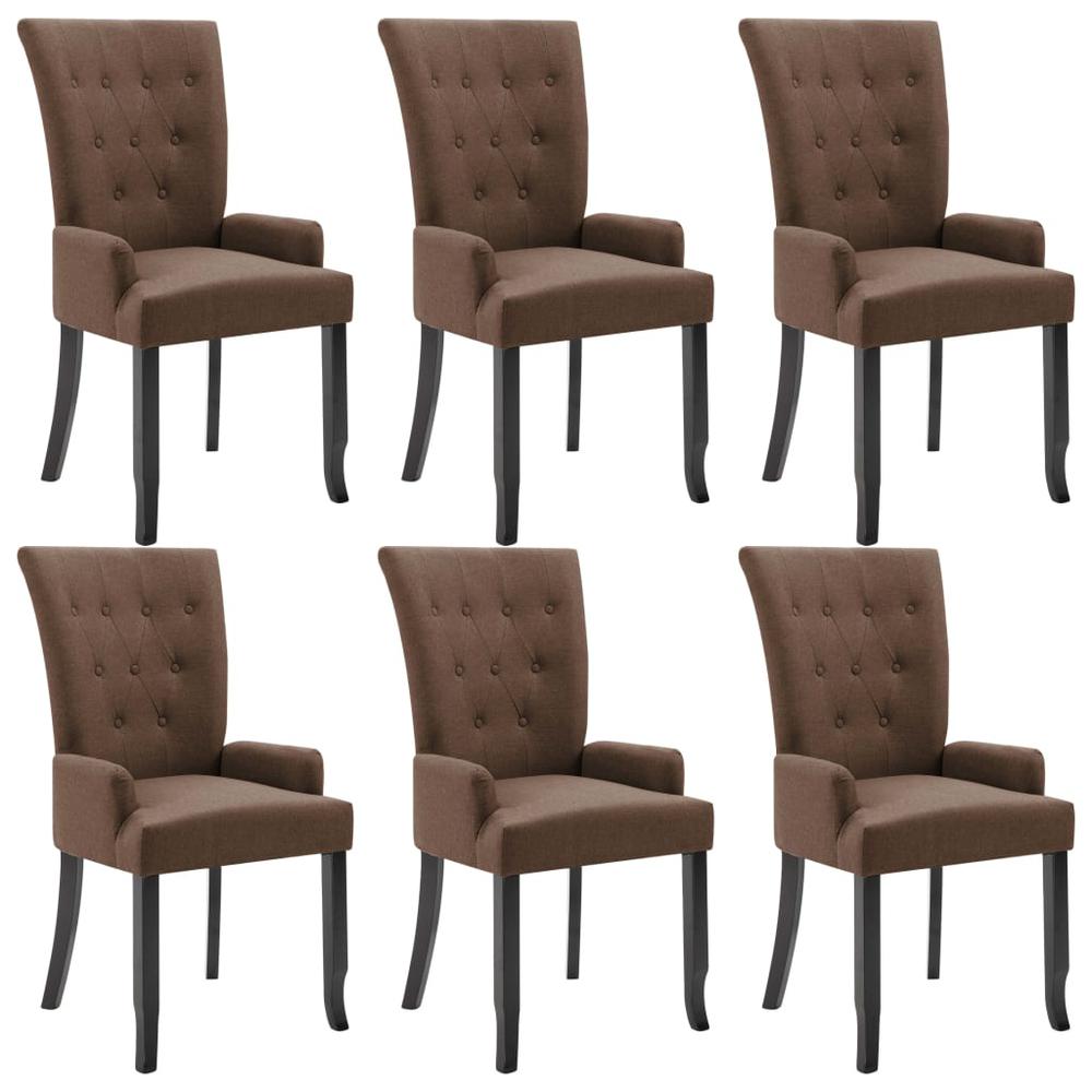 Dining Chairs with Armrests 6 pcs Brown Fabric. Picture 1