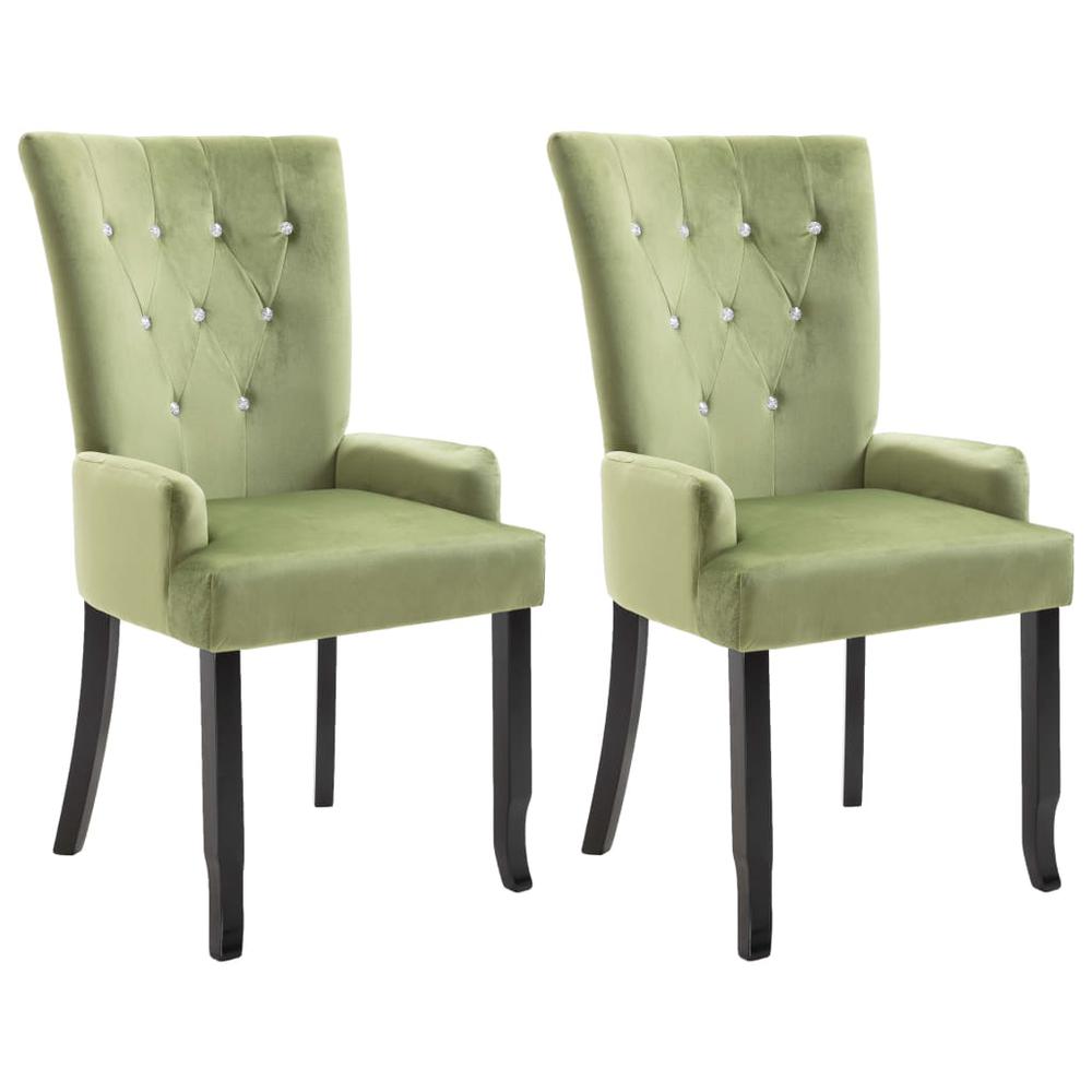 Dining Chair with Armrests 2 pcs Light Green Velvet. Picture 1