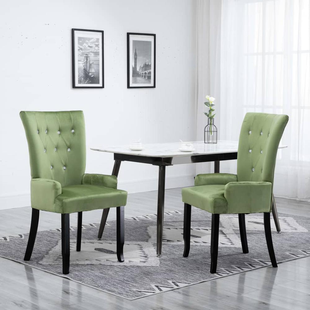 Dining Chair with Armrests 2 pcs Light Green Velvet. Picture 8