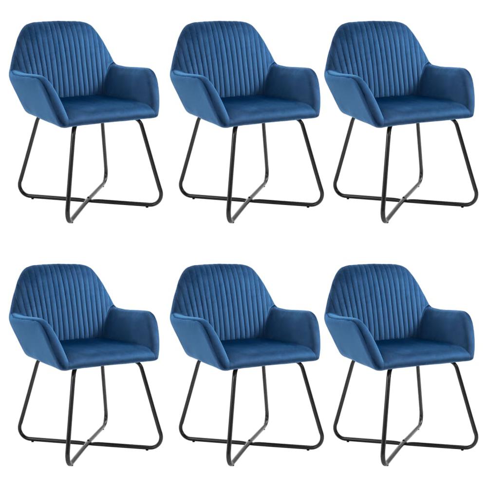 vidaXL Dining Chairs 6 pcs Blue Velvet, 277006. Picture 1