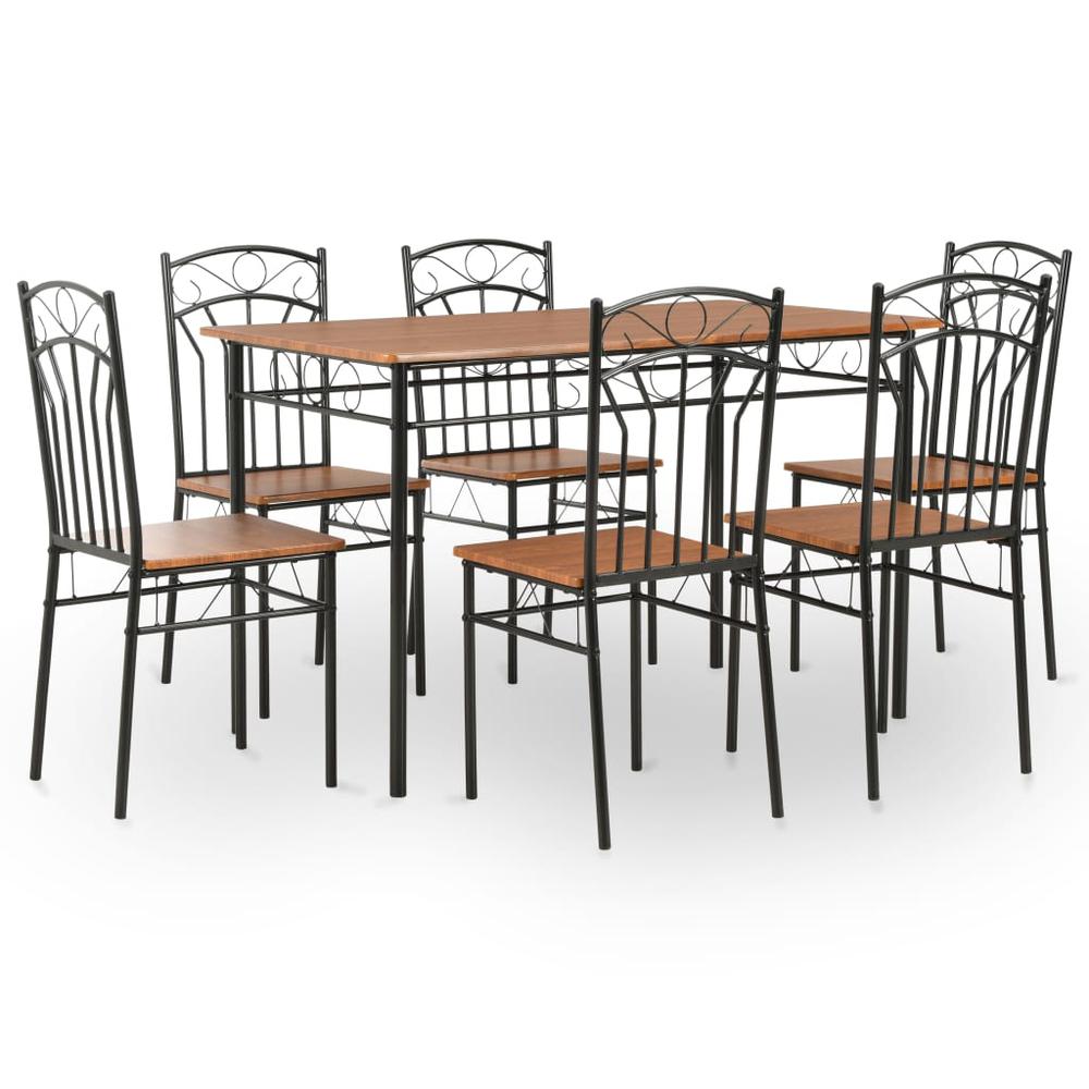 vidaXL 7 Piece Dining Set MDF and Steel Brown 1401. Picture 1