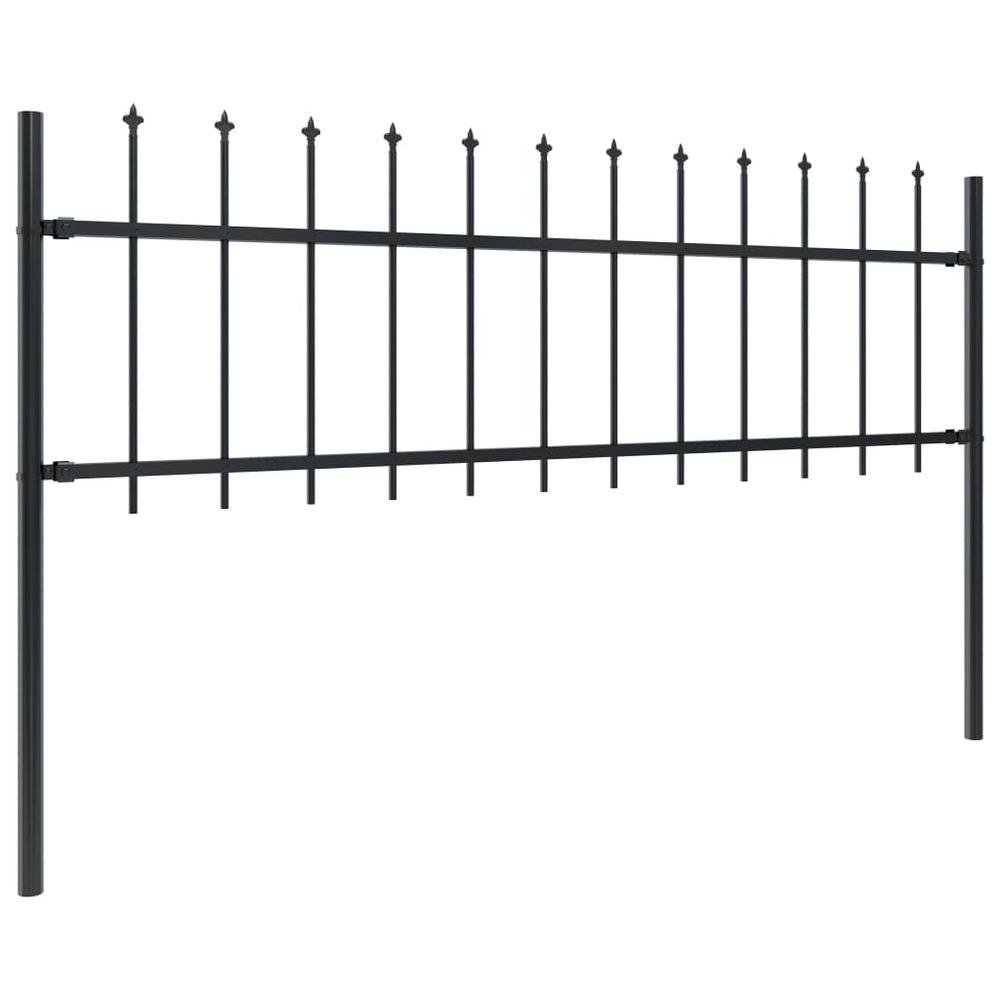 vidaXL Garden Fence with Spear Top Steel 334.6"x23.6" Black, 277597. Picture 2