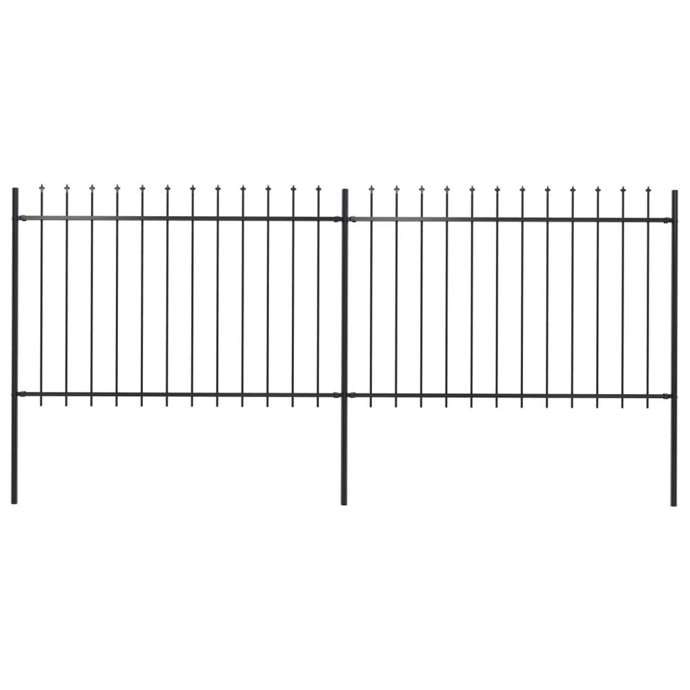 vidaXL Garden Fence with Spear Top Steel 133.9"x47.2" Black, 277621. Picture 1