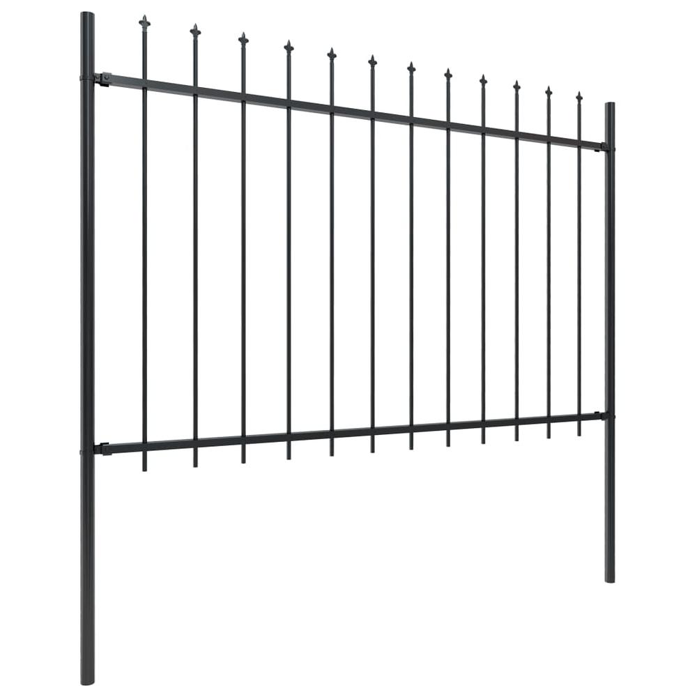 vidaXL Garden Fence with Spear Top Steel 133.9"x47.2" Black, 277621. Picture 2