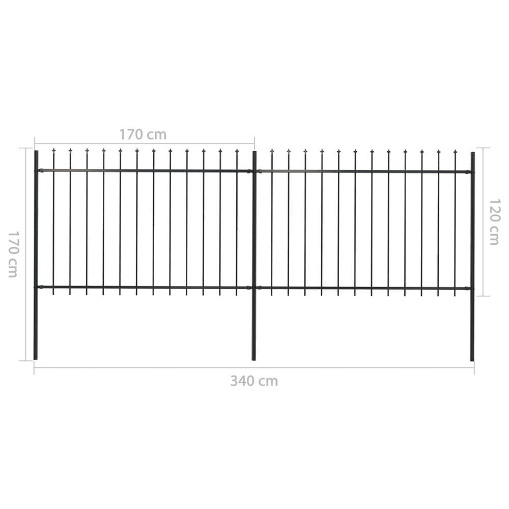 vidaXL Garden Fence with Spear Top Steel 133.9"x47.2" Black, 277621. Picture 5