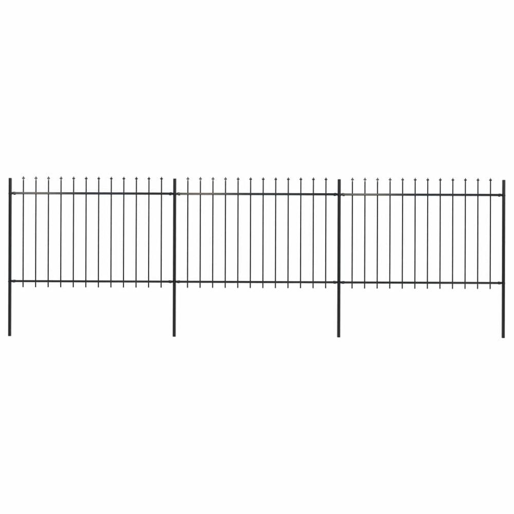 vidaXL Garden Fence with Spear Top Steel 200.8"x47.2" Black, 277622. Picture 1