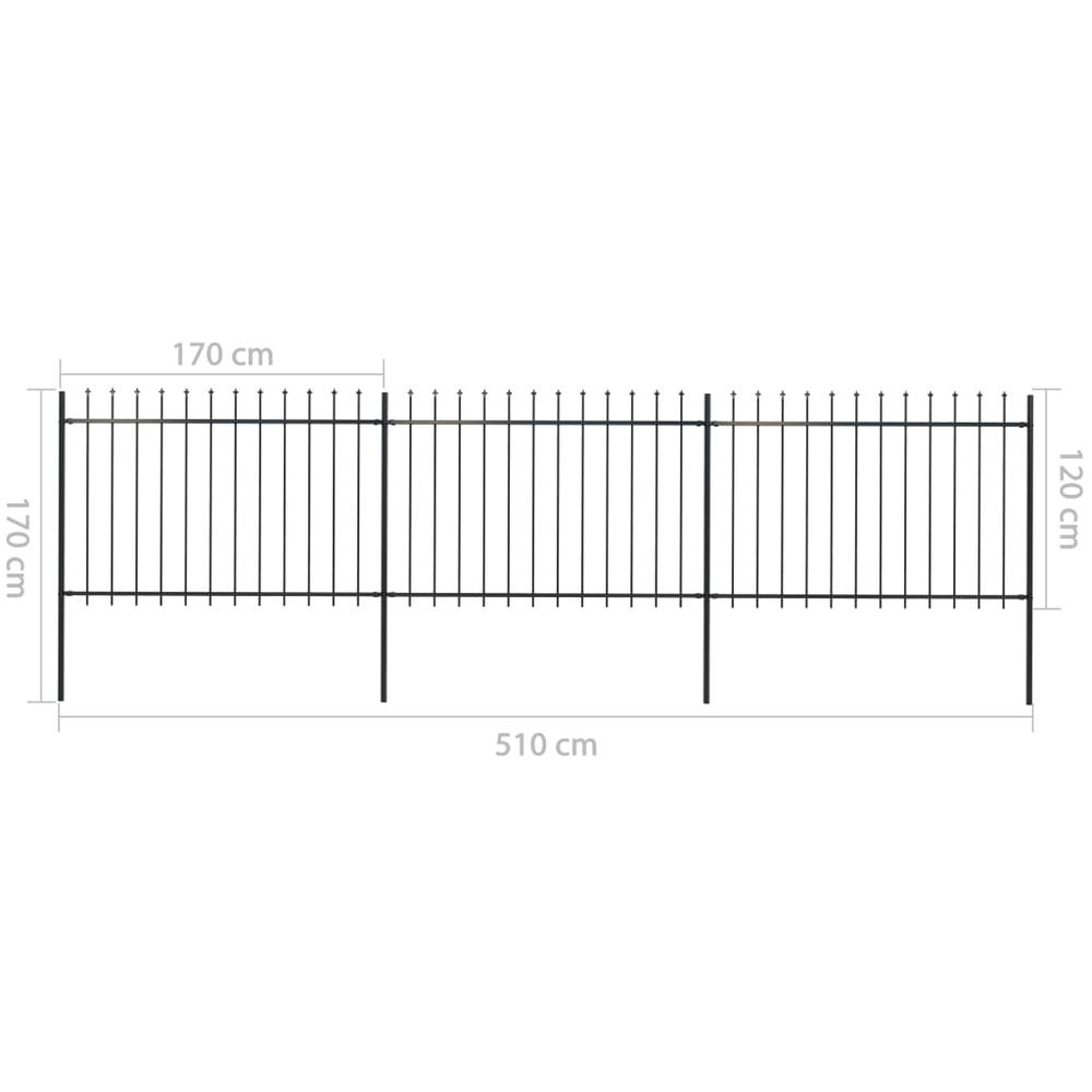 vidaXL Garden Fence with Spear Top Steel 200.8"x47.2" Black, 277622. Picture 5