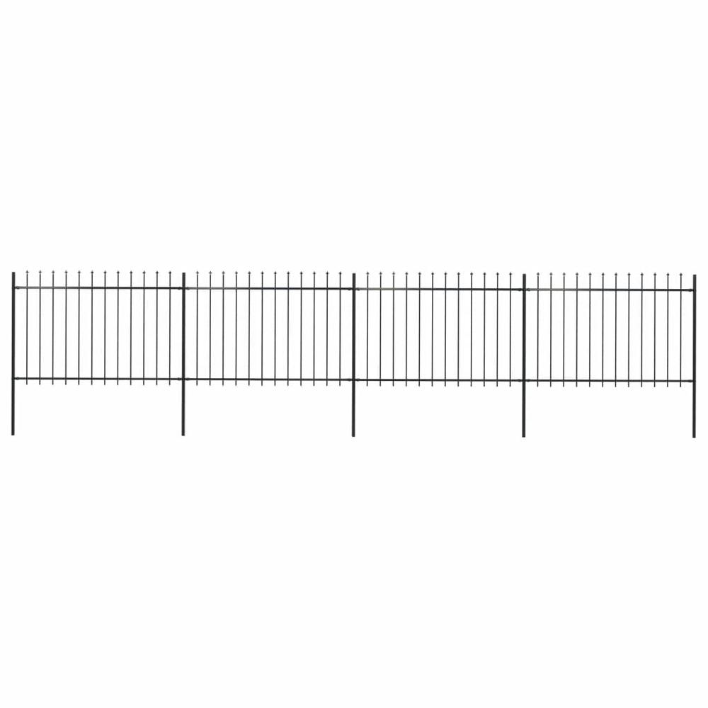 vidaXL Garden Fence with Spear Top Steel 267.7"x47.2" Black, 277623. Picture 1