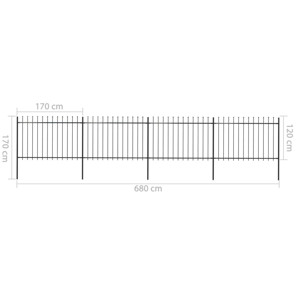 vidaXL Garden Fence with Spear Top Steel 267.7"x47.2" Black, 277623. Picture 5