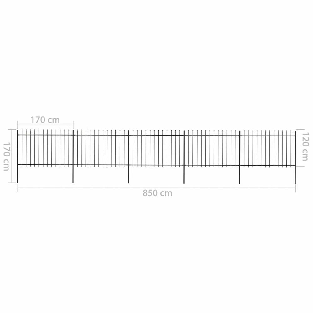 vidaXL Garden Fence with Spear Top Steel 334.6"x47.2" Black, 277624. Picture 5