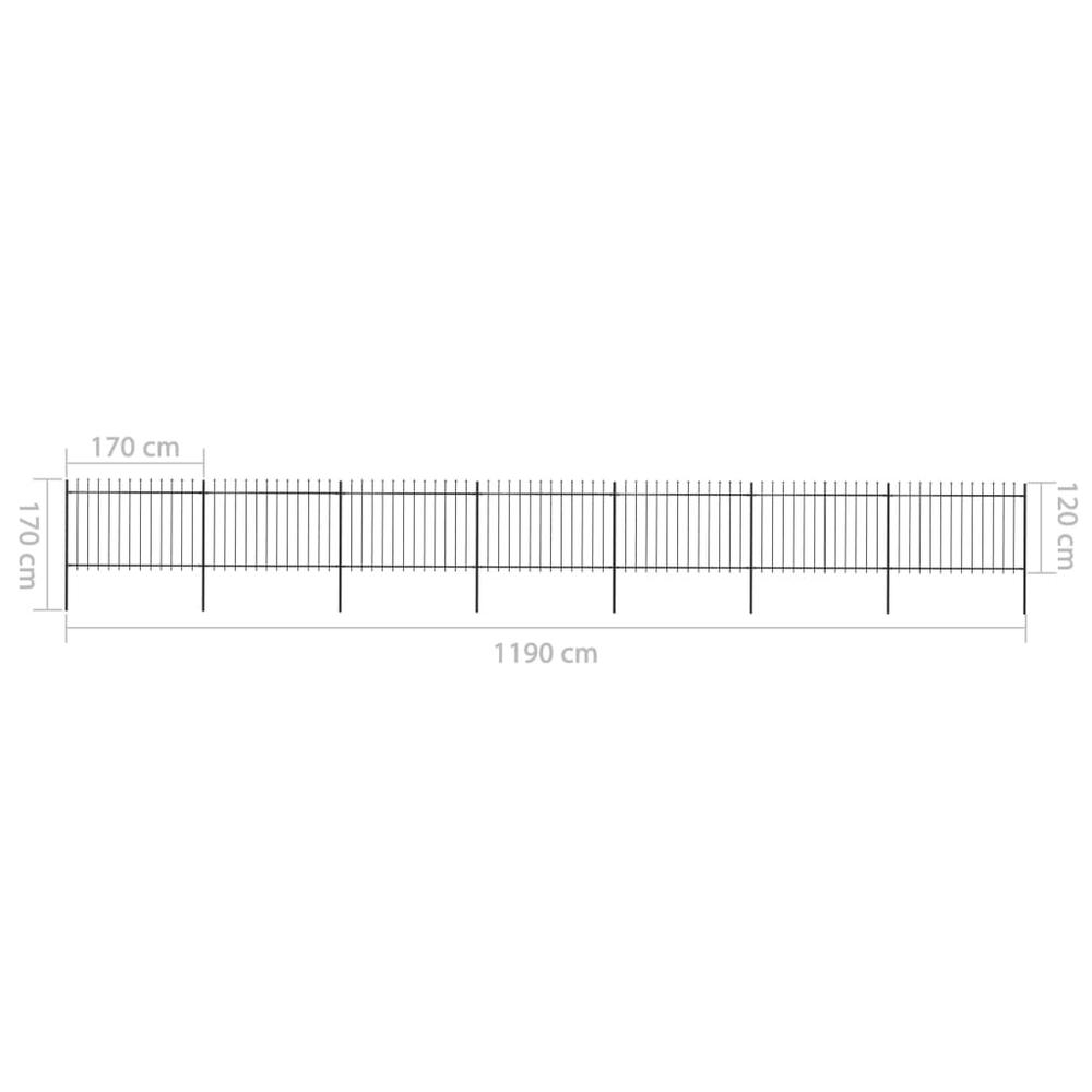 vidaXL Garden Fence with Spear Top Steel 468.5"x47.2" Black, 277626. Picture 5