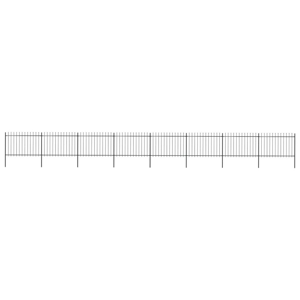 vidaXL Garden Fence with Spear Top Steel 535.4"x47.2" Black, 277627. Picture 1