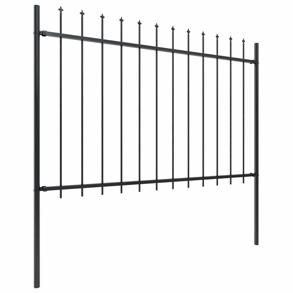 vidaXL Garden Fence with Spear Top Steel 535.4"x47.2" Black, 277627. Picture 2