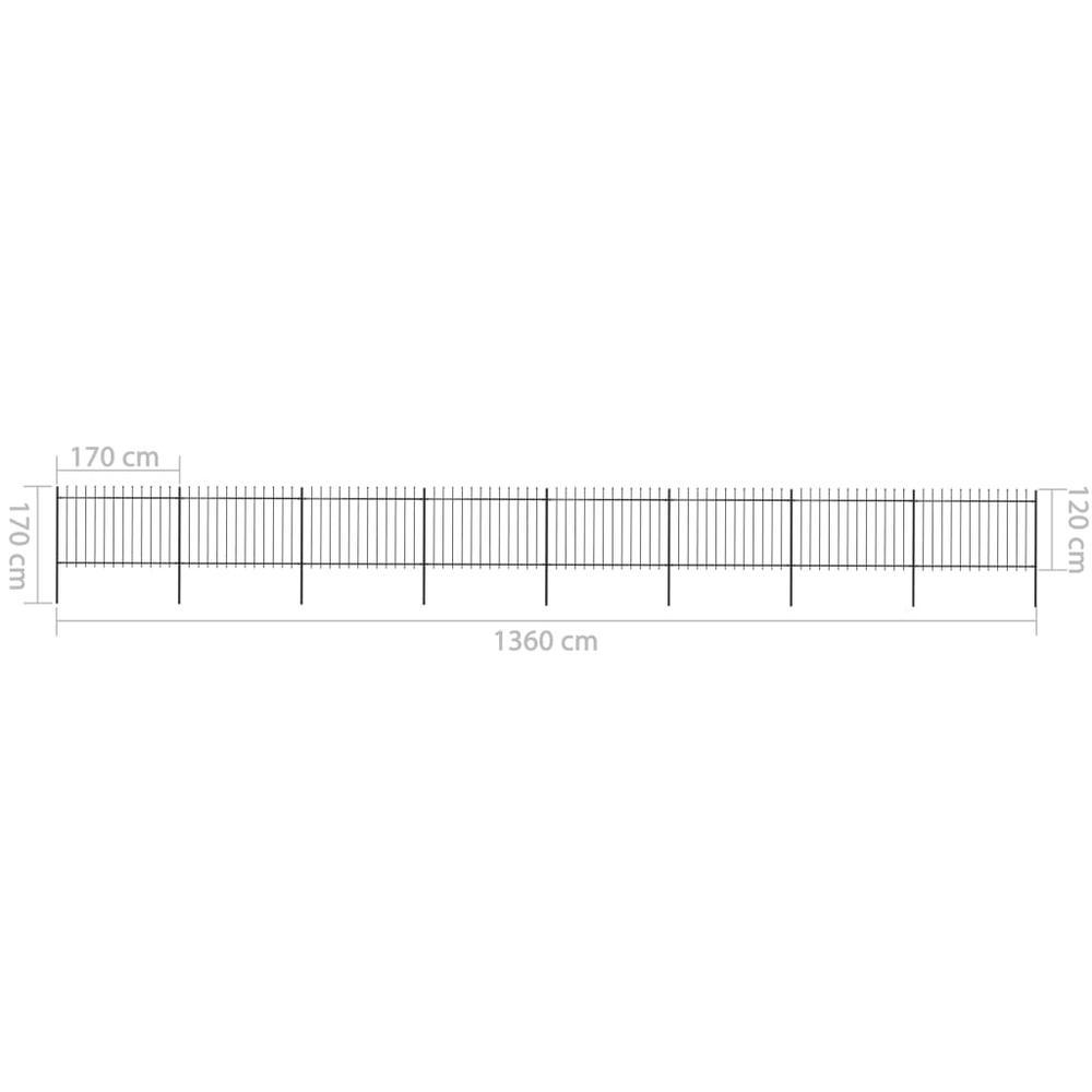 vidaXL Garden Fence with Spear Top Steel 535.4"x47.2" Black, 277627. Picture 5