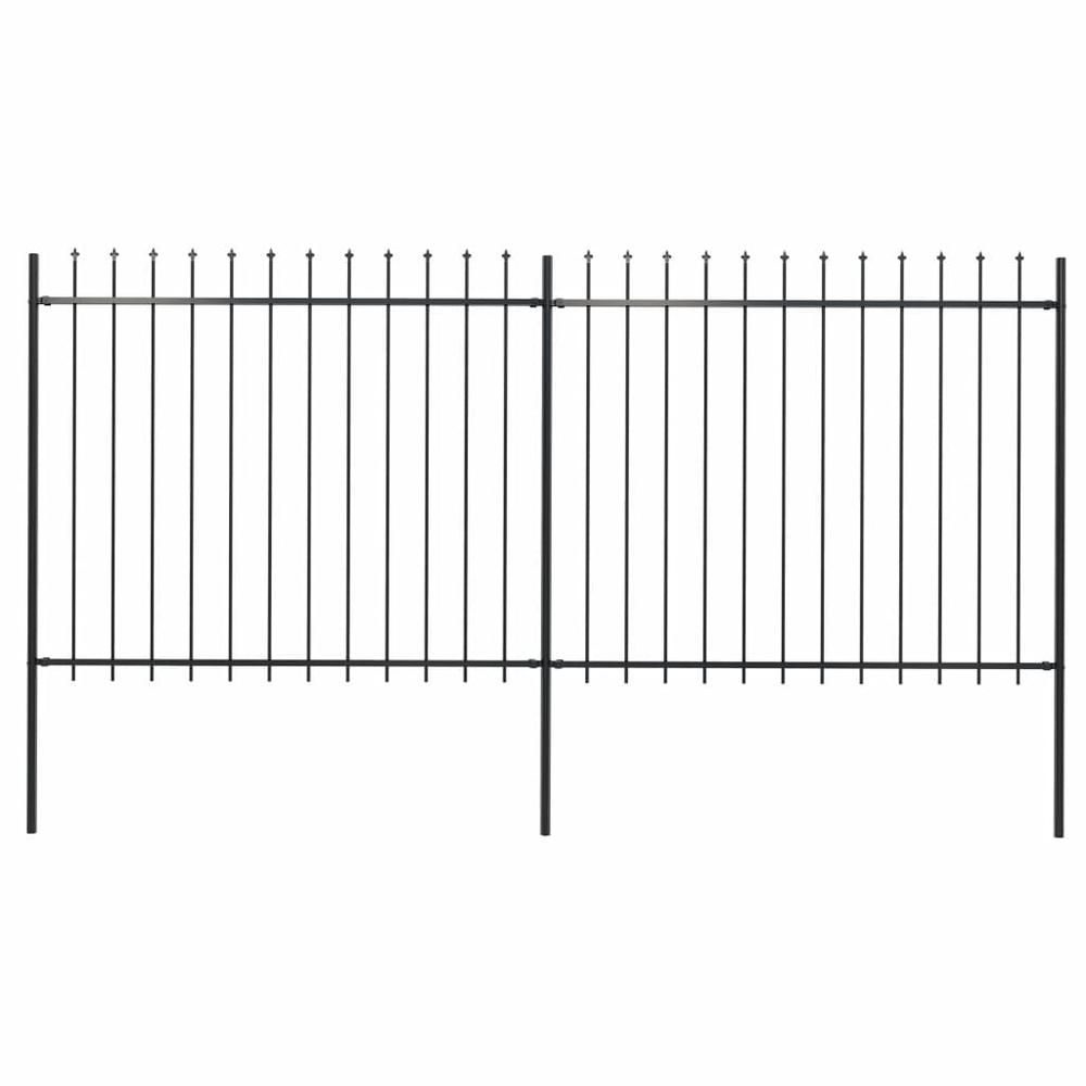 vidaXL Garden Fence with Spear Top Steel 133.9"x59.1" Black, 277630. Picture 1