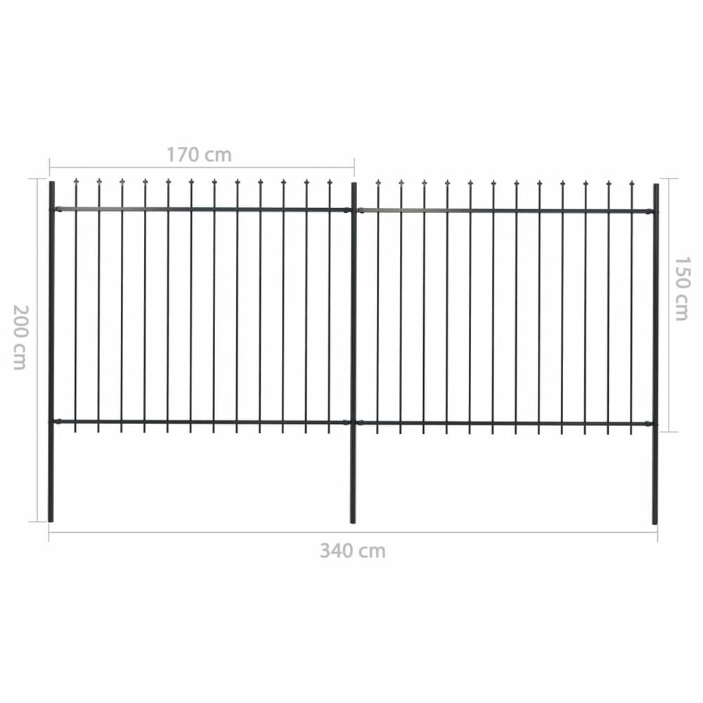 vidaXL Garden Fence with Spear Top Steel 133.9"x59.1" Black, 277630. Picture 5