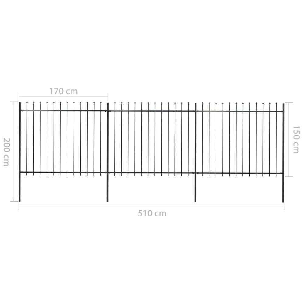 vidaXL Garden Fence with Spear Top Steel 200.8"x59.1" Black, 277631. Picture 5