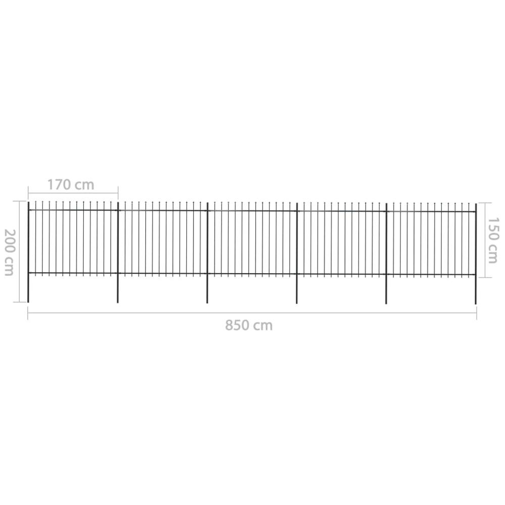 vidaXL Garden Fence with Spear Top Steel 334.6"x59.1" Black, 277633. Picture 5