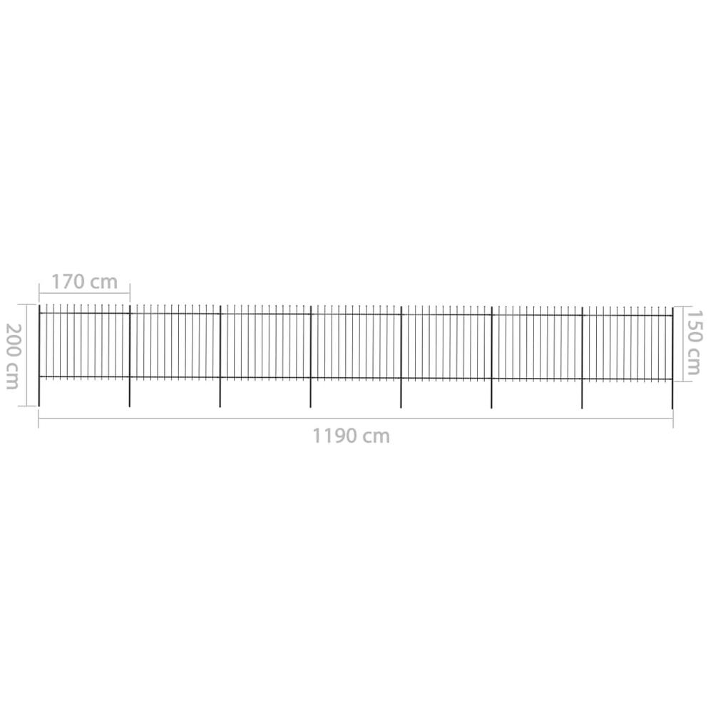vidaXL Garden Fence with Spear Top Steel 468.5"x59.1" Black, 277635. Picture 5