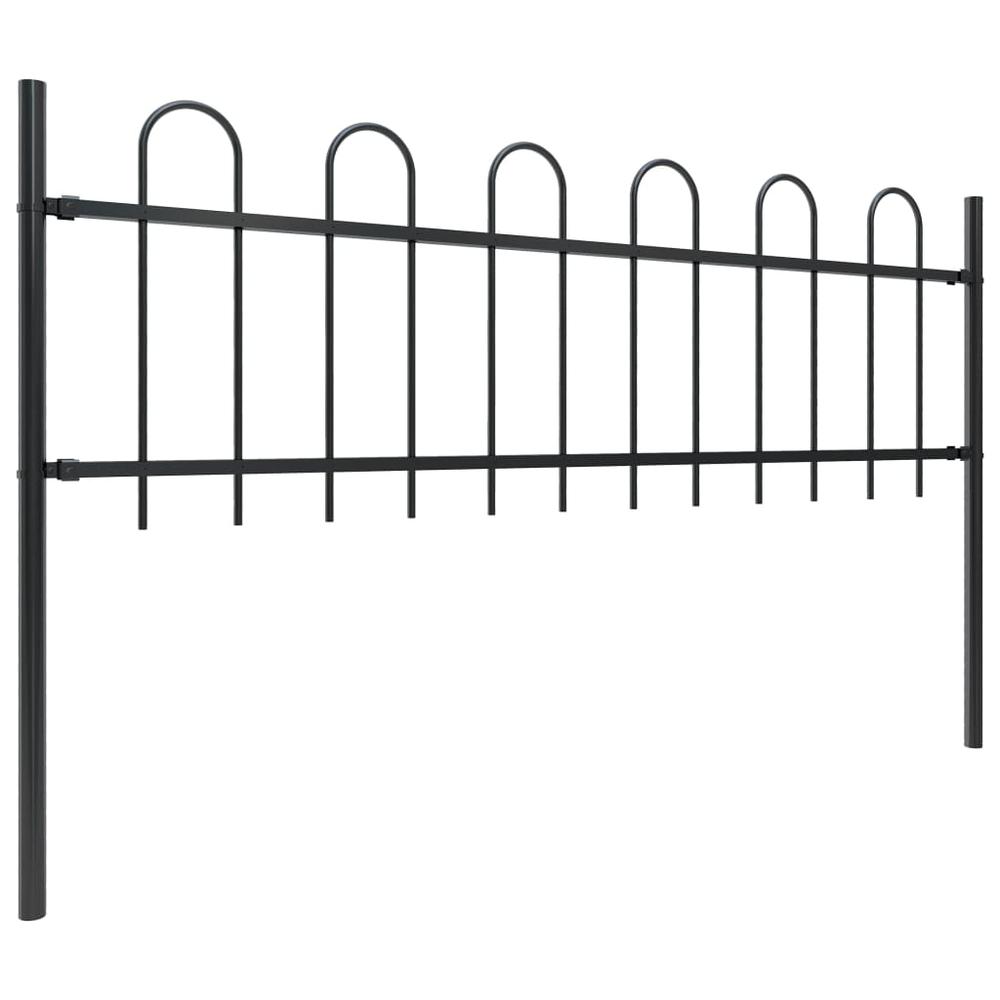 vidaXL Garden Fence with Hoop Top Steel 16.7ft Black, 277640. Picture 2