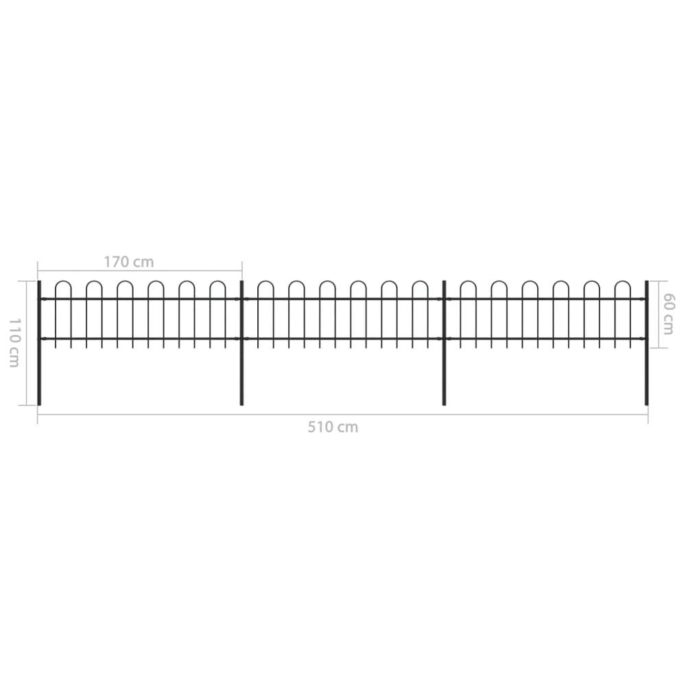 vidaXL Garden Fence with Hoop Top Steel 16.7ft Black, 277640. Picture 5