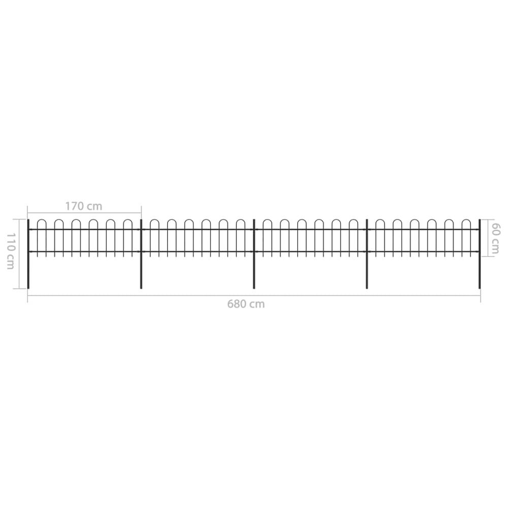 vidaXL Garden Fence with Hoop Top Steel 22.3ft Black, 277641. Picture 5