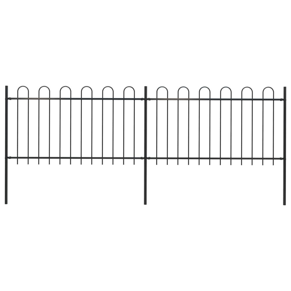 vidaXL Garden Fence with Hoop Top Steel 11.2ft Black, 277657. Picture 1