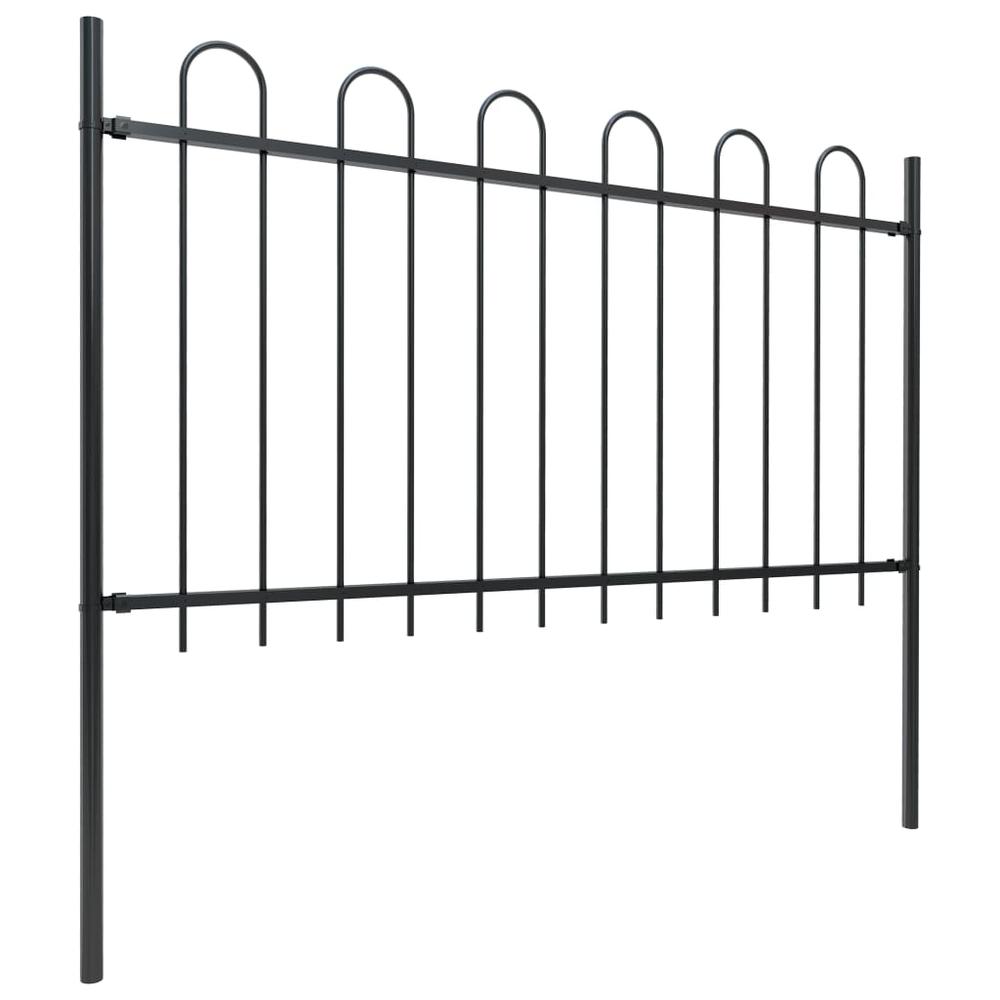vidaXL Garden Fence with Hoop Top Steel 11.2ft Black, 277657. Picture 2