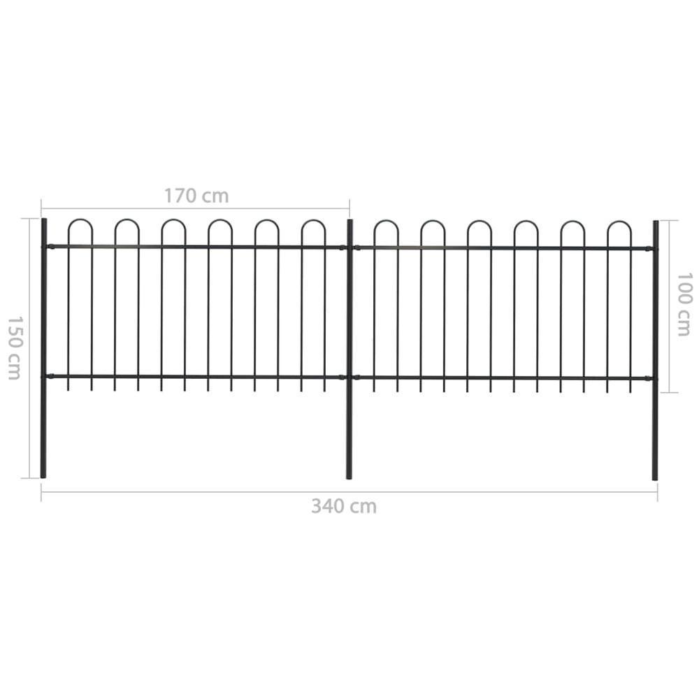vidaXL Garden Fence with Hoop Top Steel 11.2ft Black, 277657. Picture 5