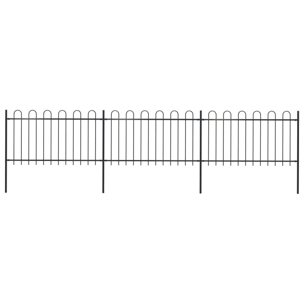 vidaXL Garden Fence with Hoop Top Steel 16.7ft Black, 277658. Picture 1