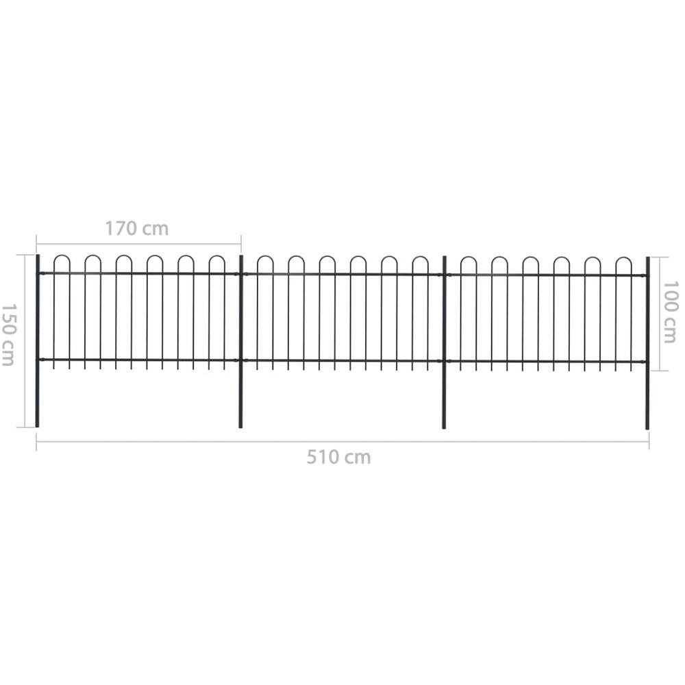 vidaXL Garden Fence with Hoop Top Steel 16.7ft Black, 277658. Picture 5
