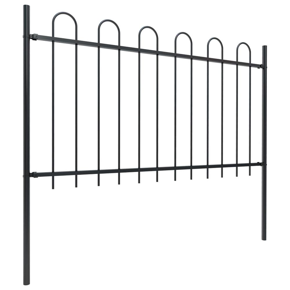 vidaXL Garden Fence with Hoop Top Steel 27.9ft Black, 277660. Picture 2