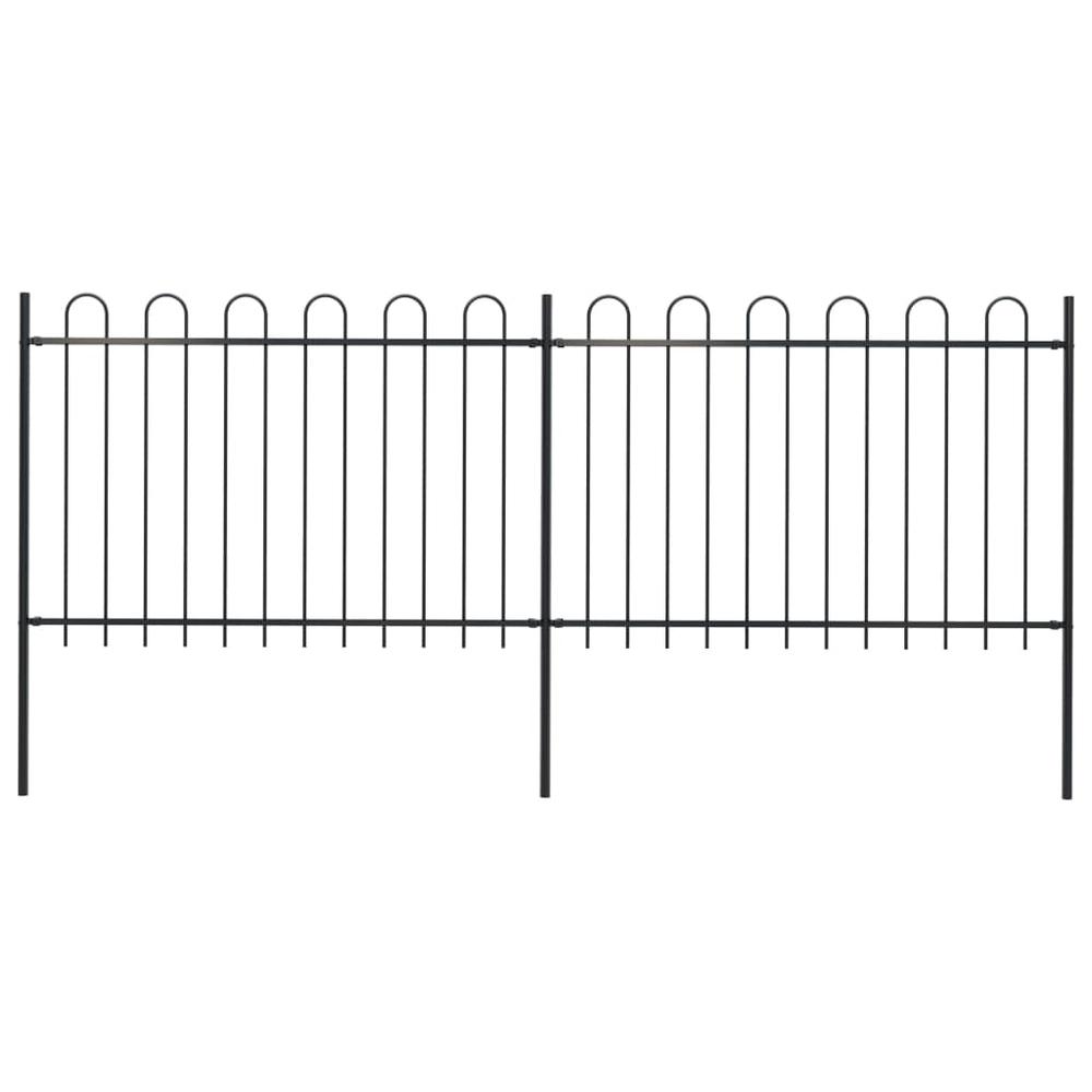 vidaXL Garden Fence with Hoop Top Steel 11.2ft Black, 277666. Picture 1