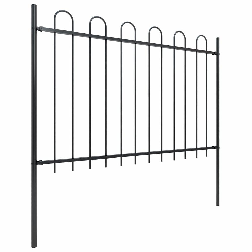 vidaXL Garden Fence with Hoop Top Steel 11.2ft Black, 277666. Picture 2