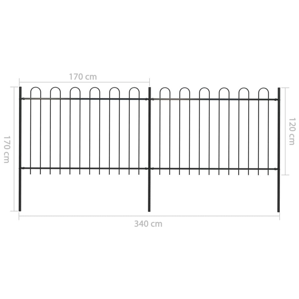 vidaXL Garden Fence with Hoop Top Steel 11.2ft Black, 277666. Picture 5