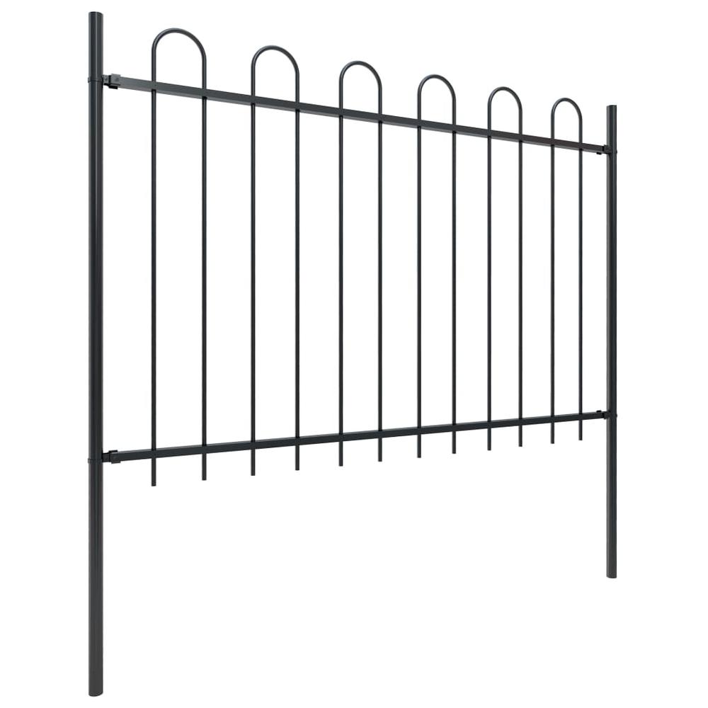 vidaXL Garden Fence with Hoop Top Steel 16.7ft Black, 277667. Picture 2