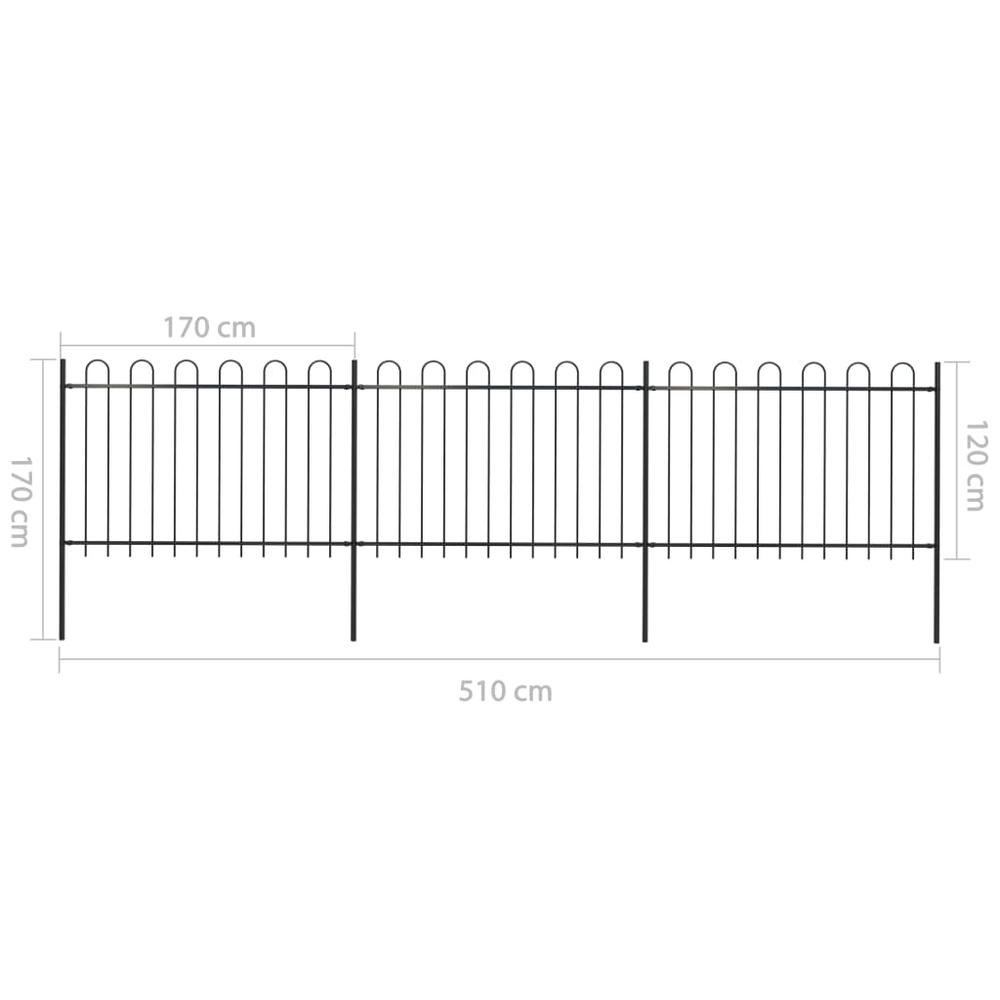 vidaXL Garden Fence with Hoop Top Steel 16.7ft Black, 277667. Picture 5