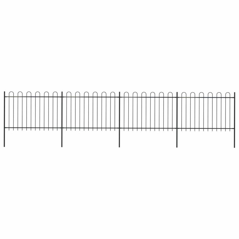 vidaXL Garden Fence with Hoop Top Steel 22.3ft Black, 277668. Picture 1