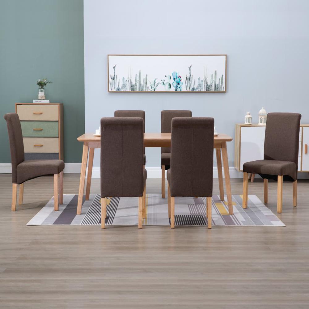 vidaXL Dining Chairs 6 pcs Brown Fabric, 277273. Picture 1